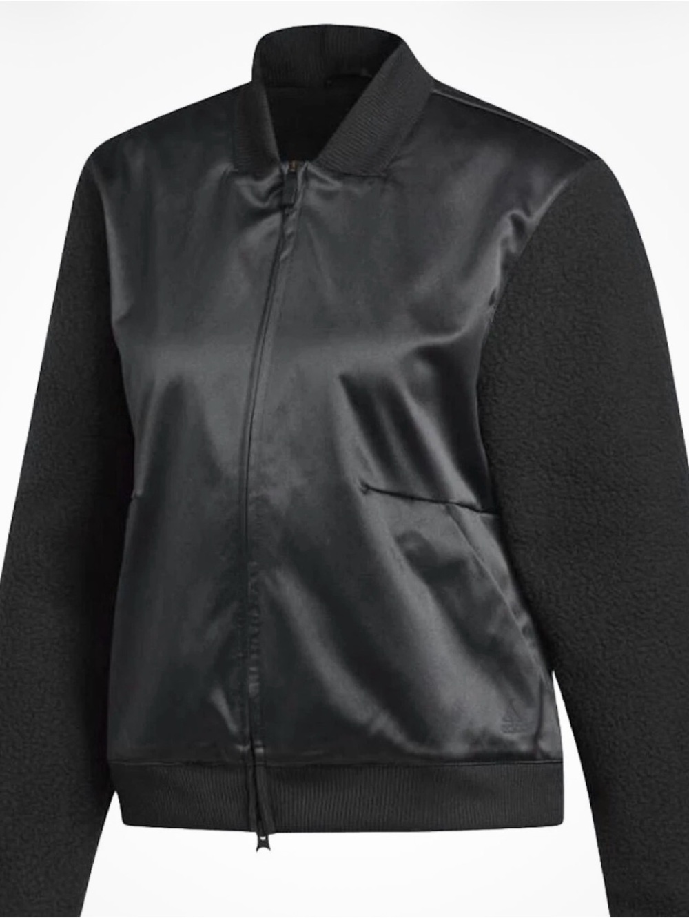 Adidas ID Women’s Sherpa and Satin Bomber Jacket Black Size Medium - Picture 3 of 12
